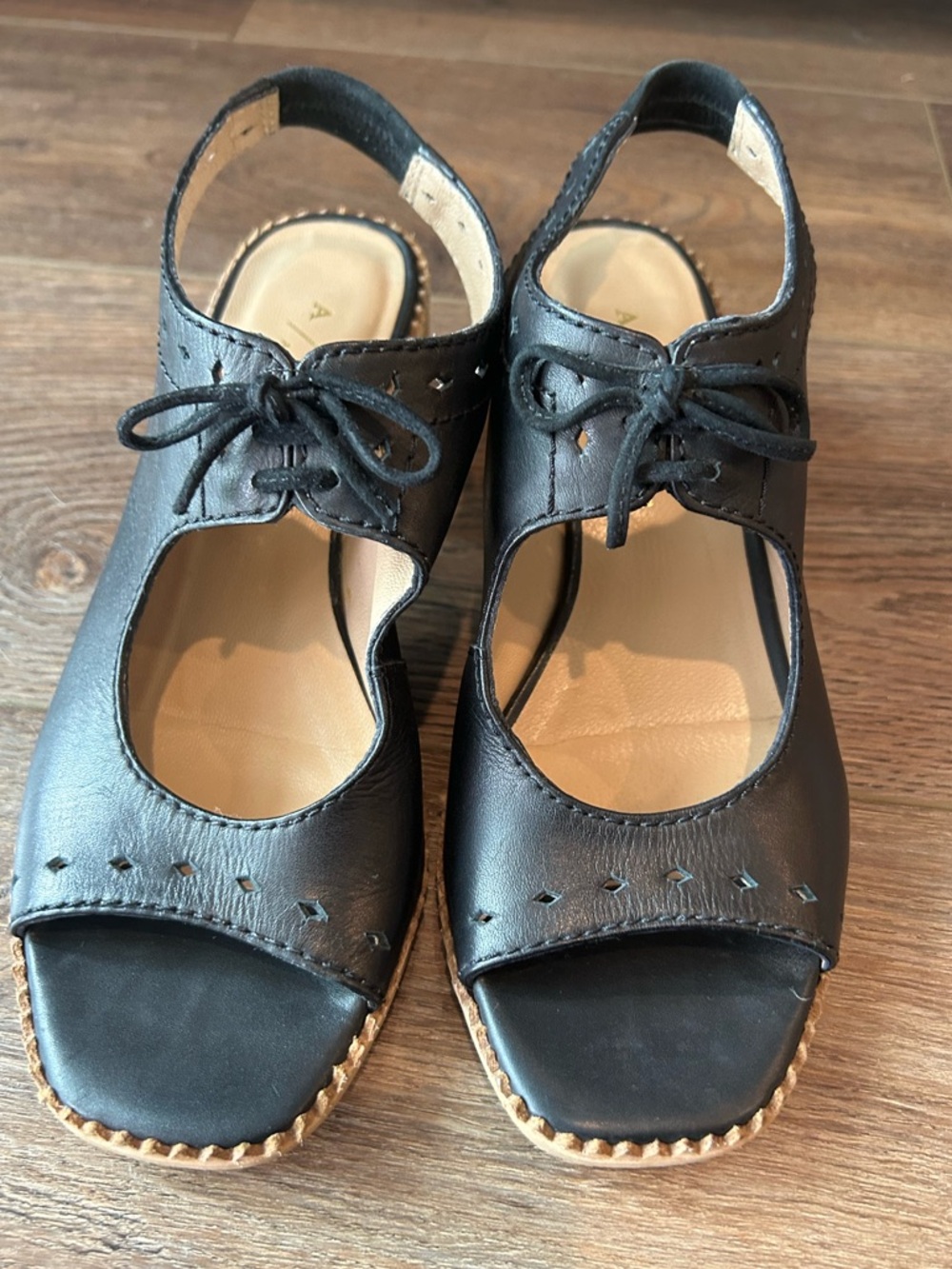 Anthropologie Clara black leather open toed “shooties” size 36